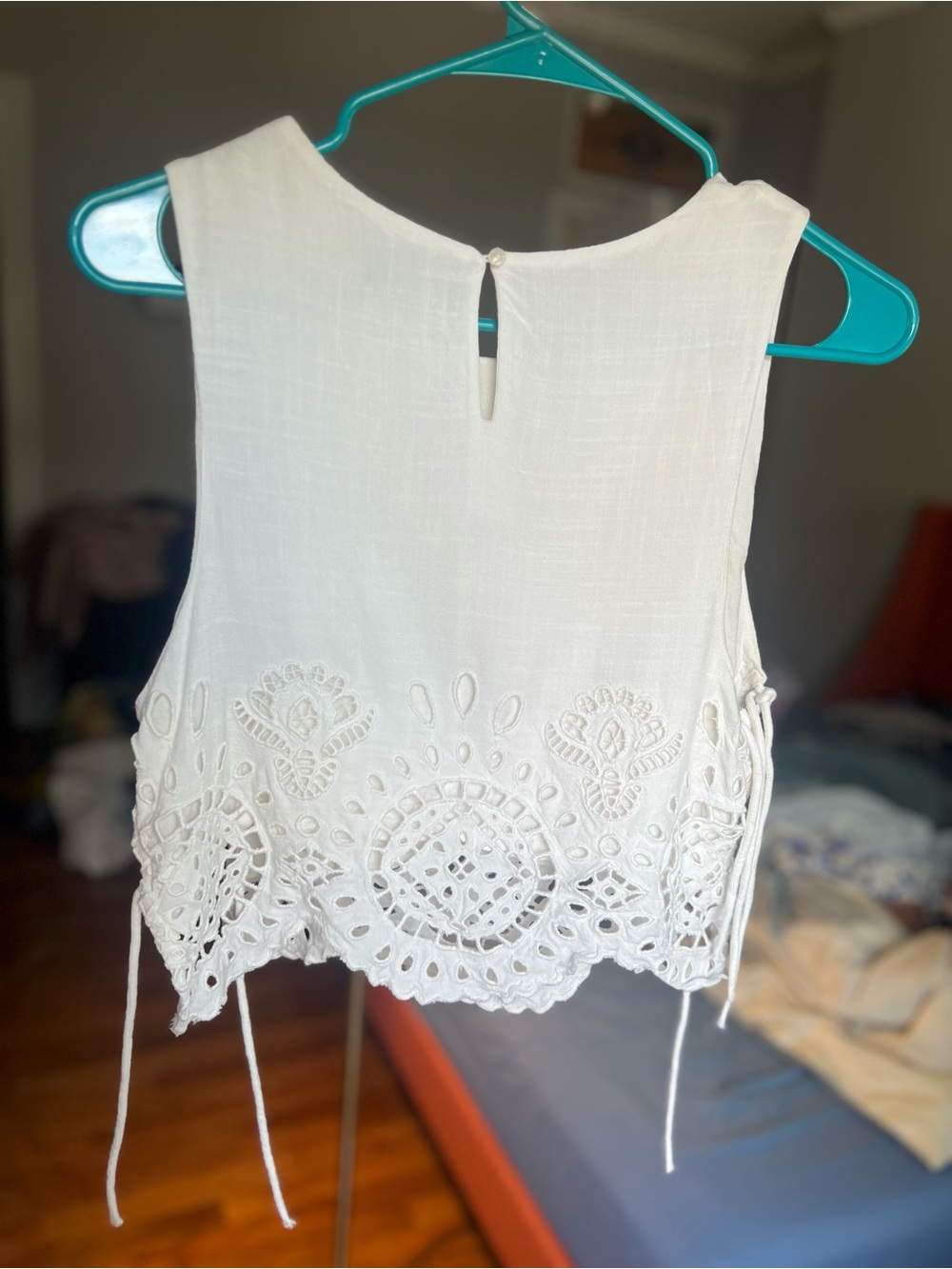 Future Collective White Cropped Eyelet Lace Tank Top - Women's Sleeveless Top